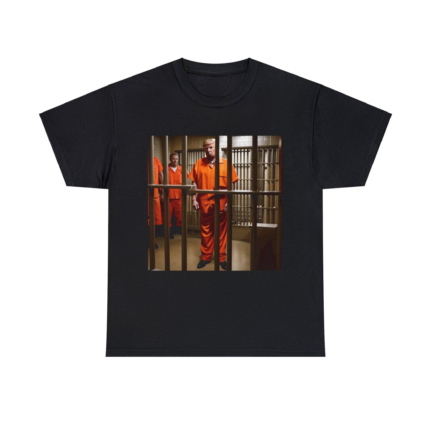 front: DT waits in a holding cell, wearing orange jmpsuit. back: Emannuel Kant quote
